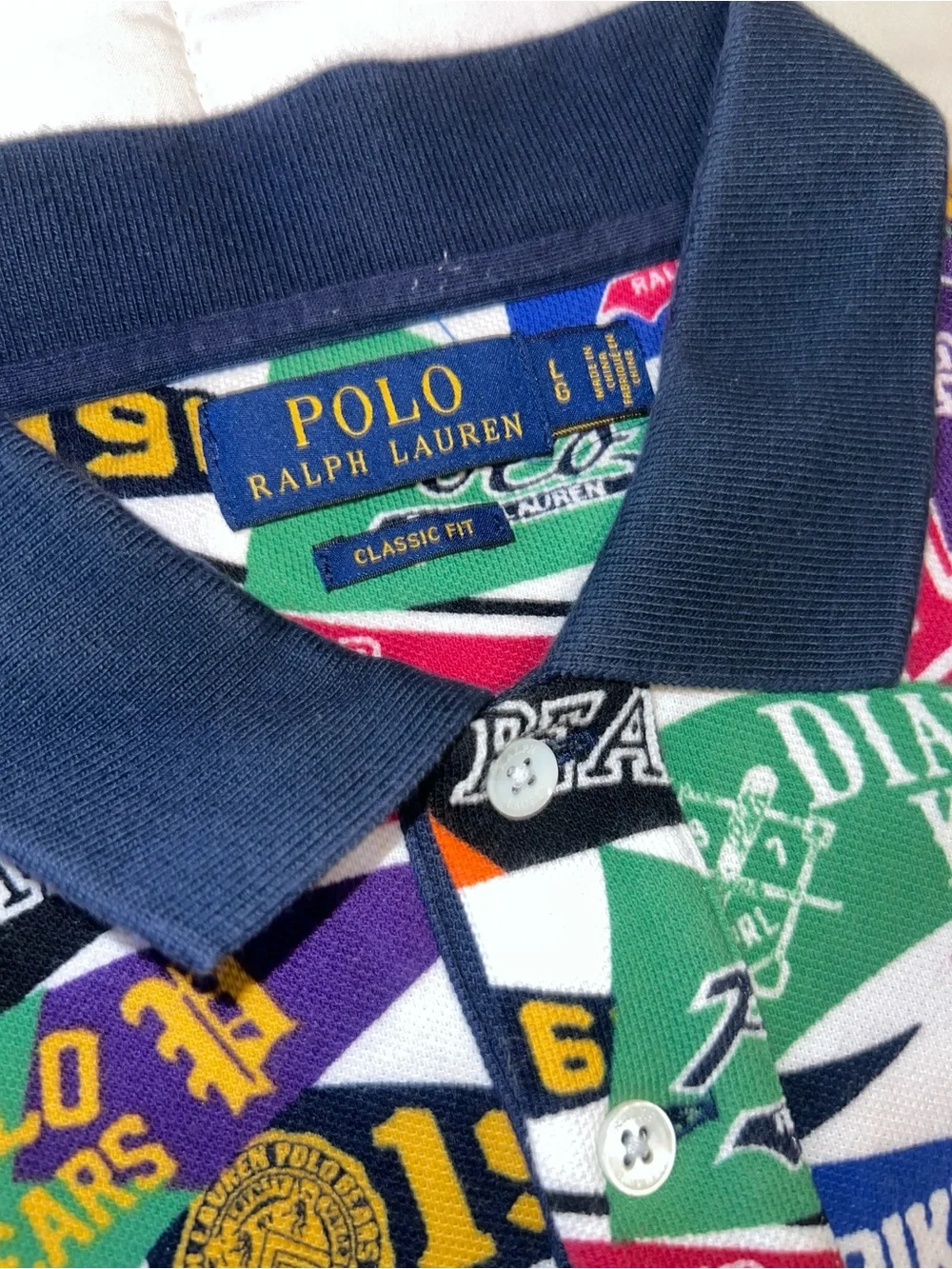Men’s Ralph Lauren Navy Collar Multicolor Pennant-Print Polo